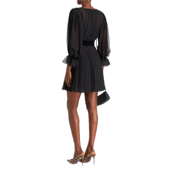 DOLCE & GABBANA Black Gathered silk-blend chiffon Mini Dress 40 S - Picture 3 of 12